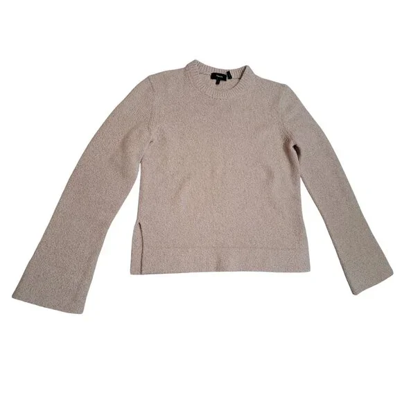 Theory Cashmere Wool Blend Bouclé Knit Sweater Beige Long Sleeve Small Women's - Picture 2 of 11